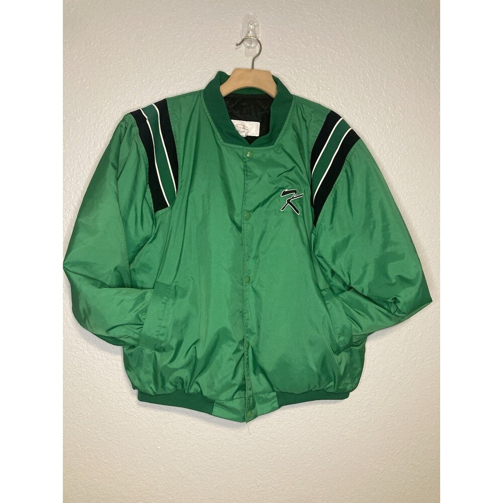 Vintage 80s Windbreaker Athletic Jacket Mens Small Green Black Quilted USA EUC